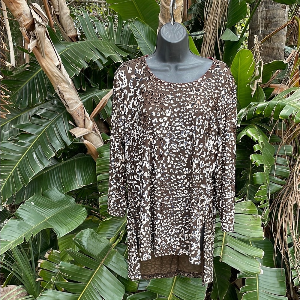 simplee burn out velvet leopard print tunic top